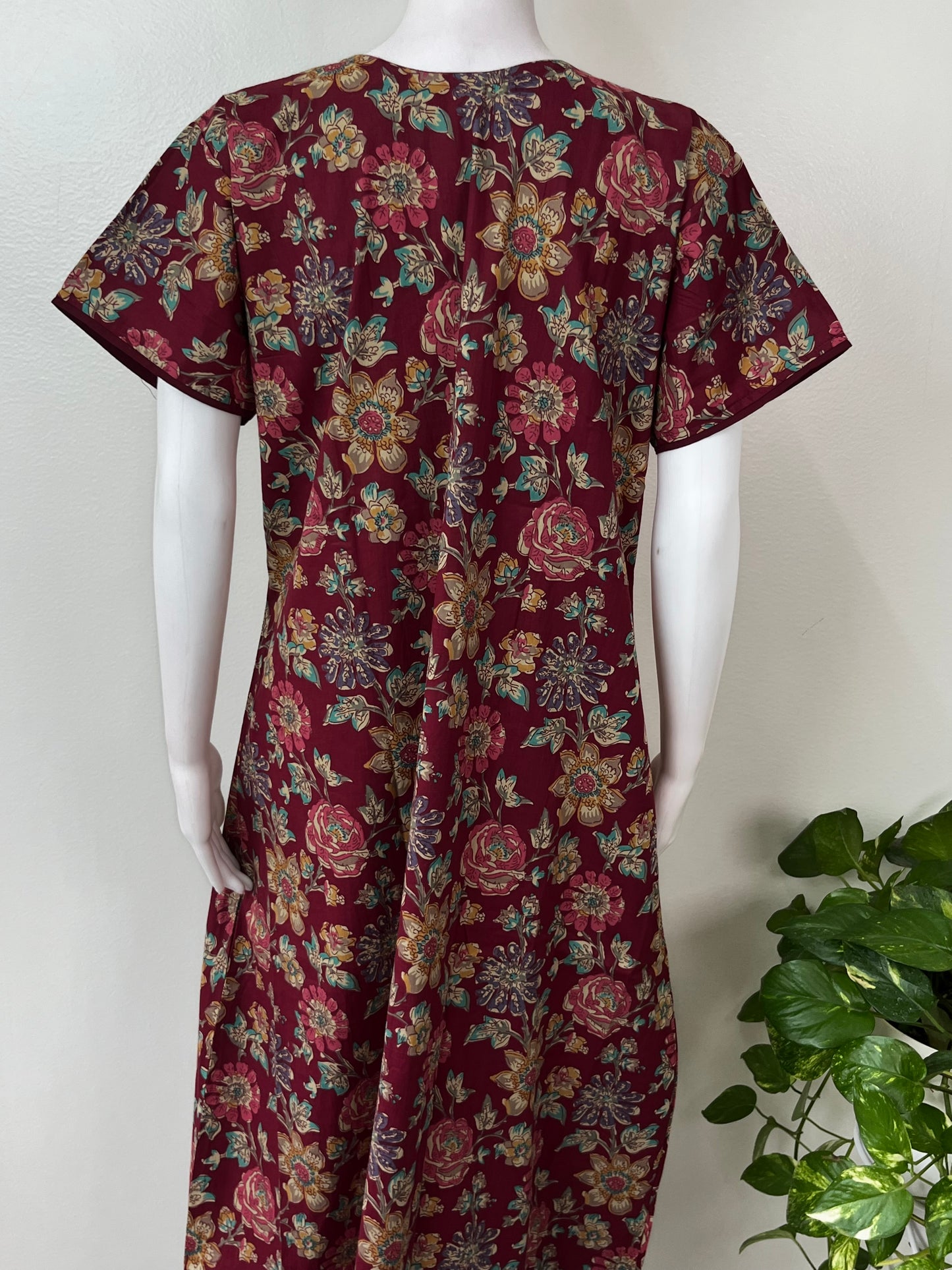 Maroon Floral Printed 100% Cotton Nightgown