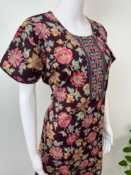 Wine Classic Embroidered Pure Cotton Nightgown