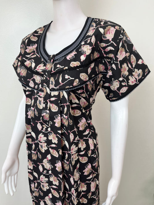 Black Pure Cotton Nightgown Elegant & Breathable