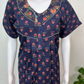 Navy Blue Floral Printed 100% Cotton Nightgown