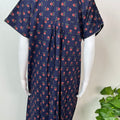 Navy Blue Floral Printed 100% Cotton Nightgown