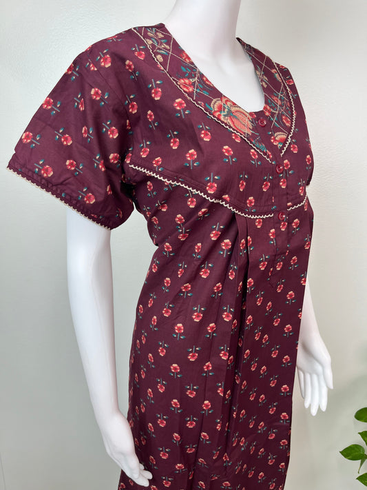 Wine Pure Cotton Nighty Soft & Comfortable