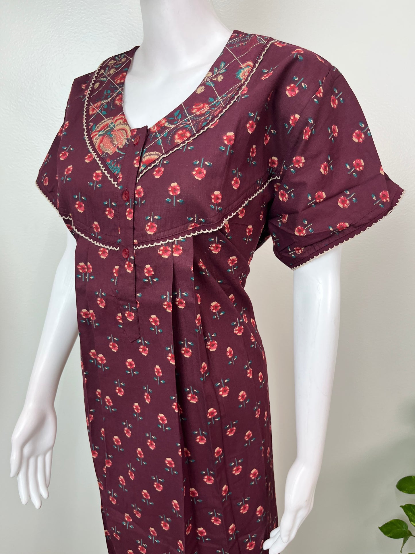 Wine Pure Cotton Nighty Soft & Comfortable