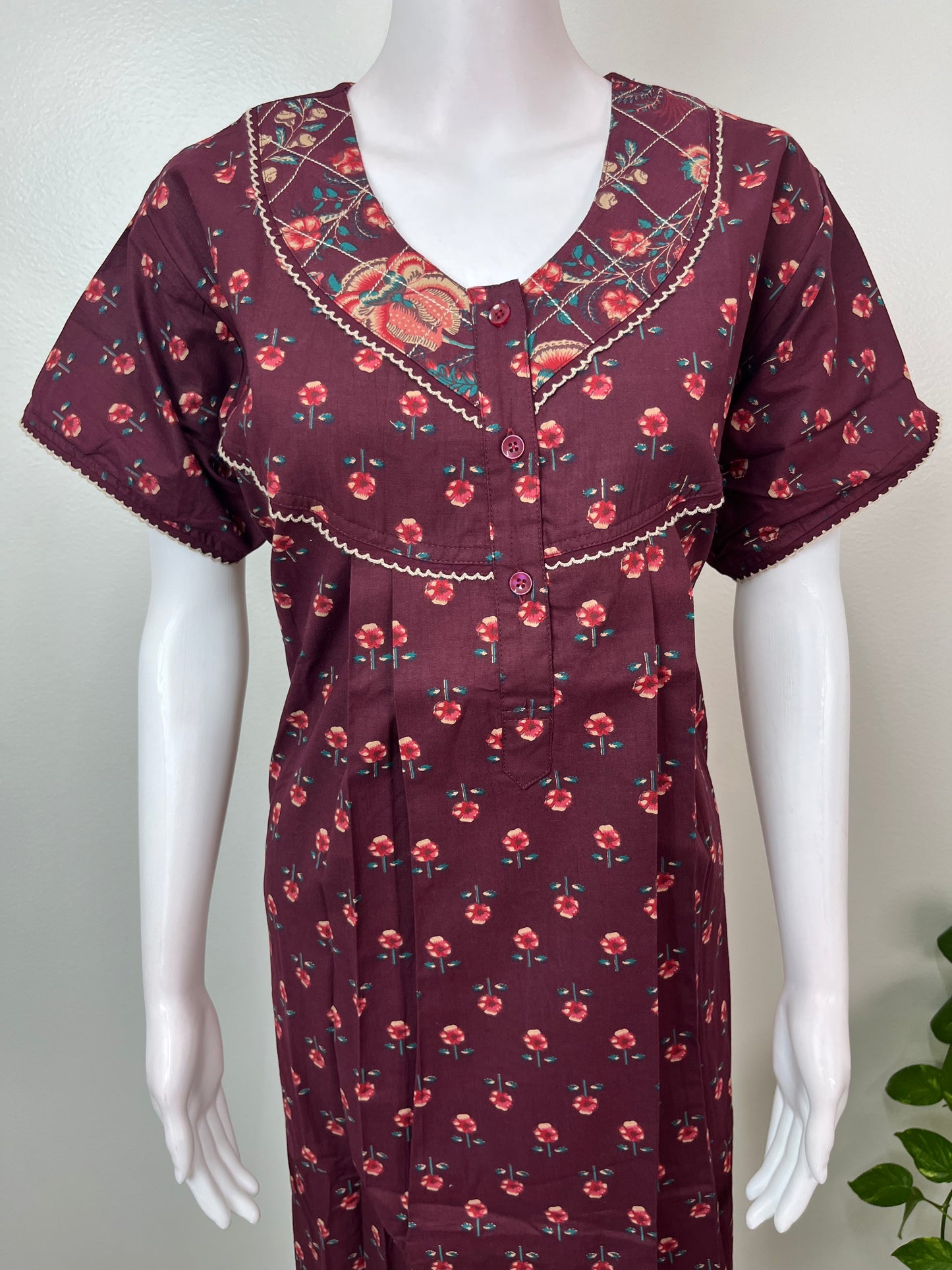 Wine Pure Cotton Nighty Soft & Comfortable