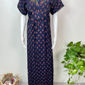Navy Blue Floral Printed 100% Cotton Nightgown