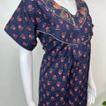 Navy Blue Floral Printed 100% Cotton Nightgown