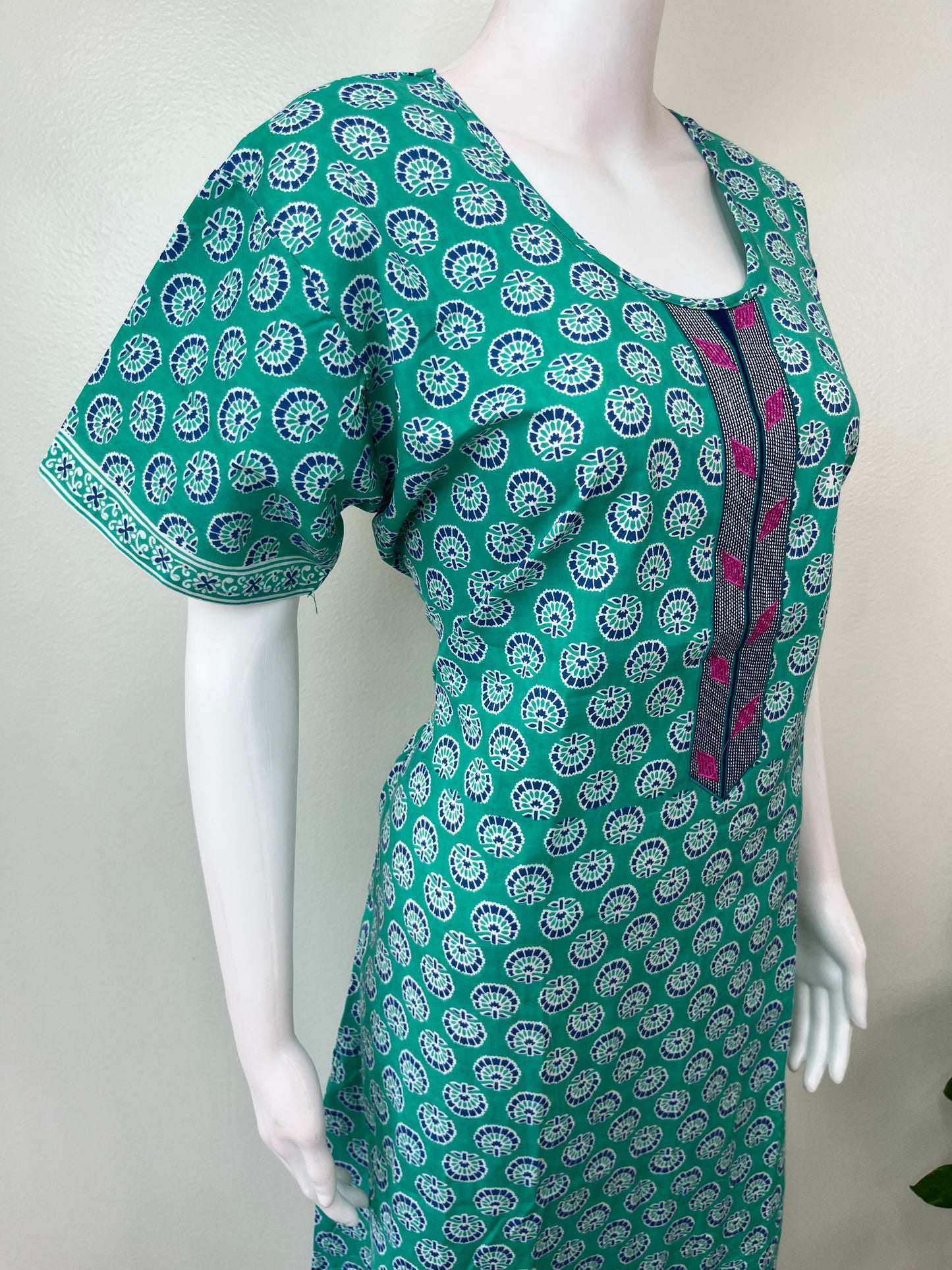 Teal Pure Cotton Women's Nighty