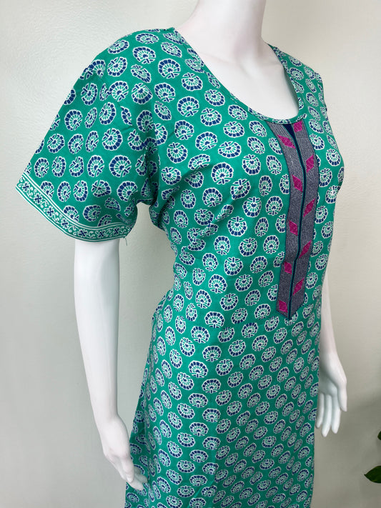 Teal Pure Cotton Women's Nighty