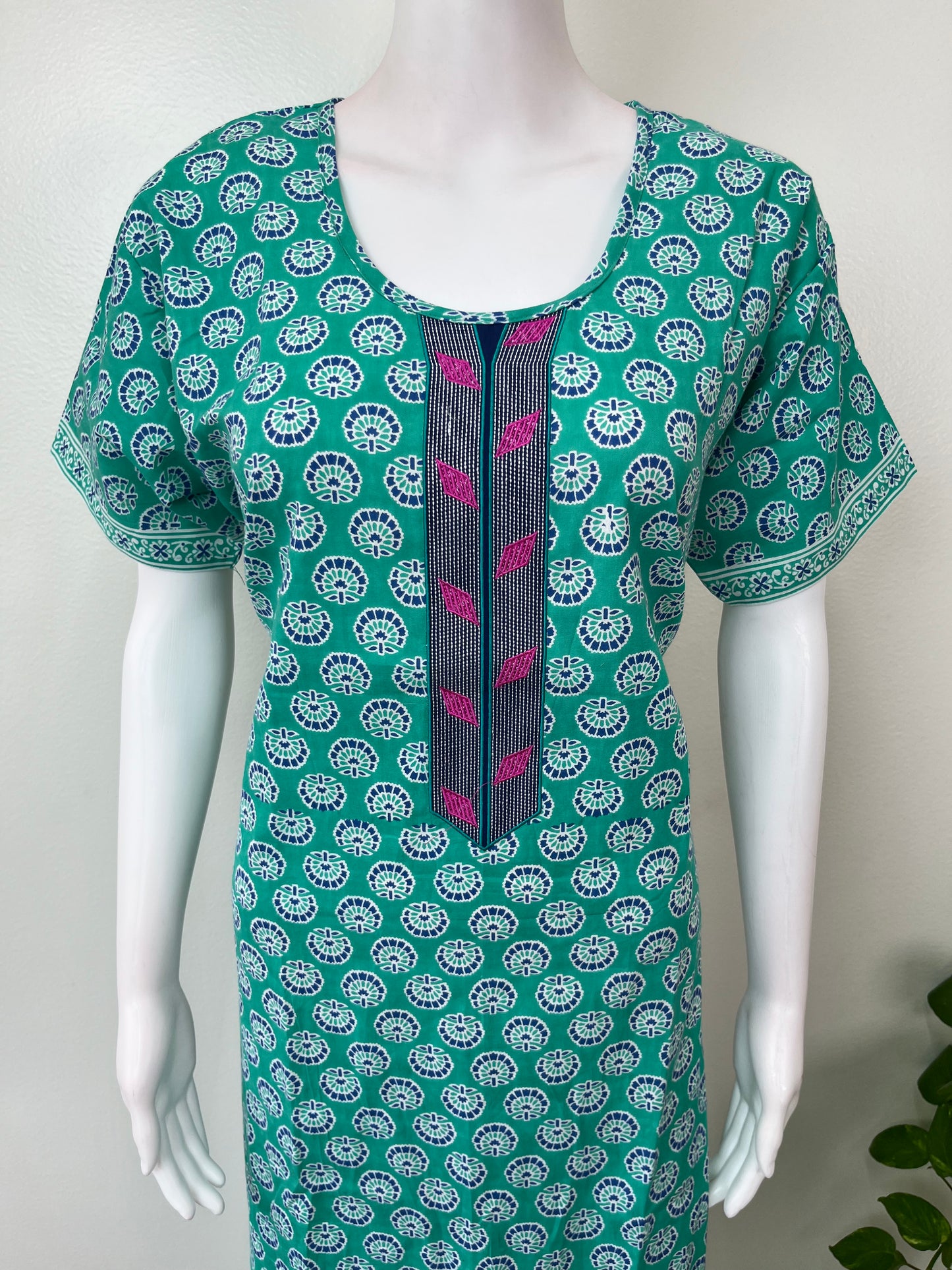 Teal Pure Cotton Women's Nighty