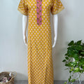 Yellow A-Line Pure Cotton Embroidered Nighty