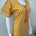Yellow A-Line Pure Cotton Embroidered Nighty