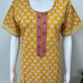 Yellow A-Line Pure Cotton Embroidered Nighty