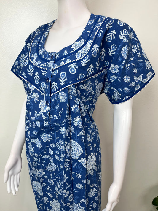 Royal Blue 100% Cotton Nightgown