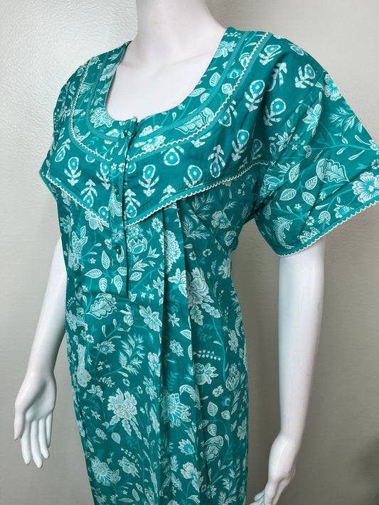 Sea Green 100% Cotton Nighty for Women