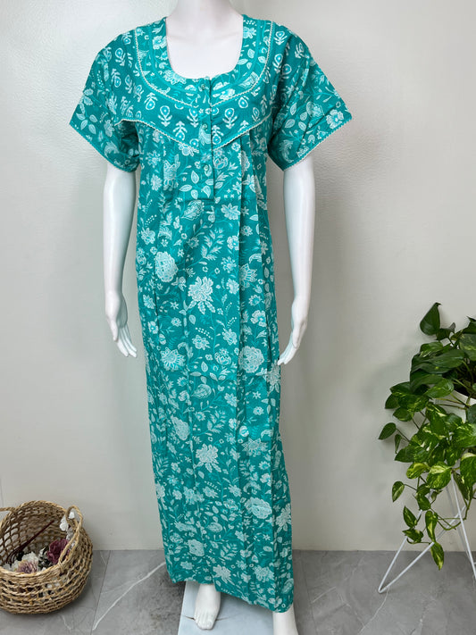 Sea Green 100% Cotton Nighty for Women