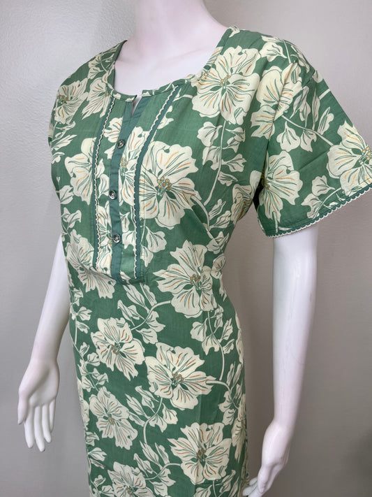 Green Pure Cotton Nighty for Women