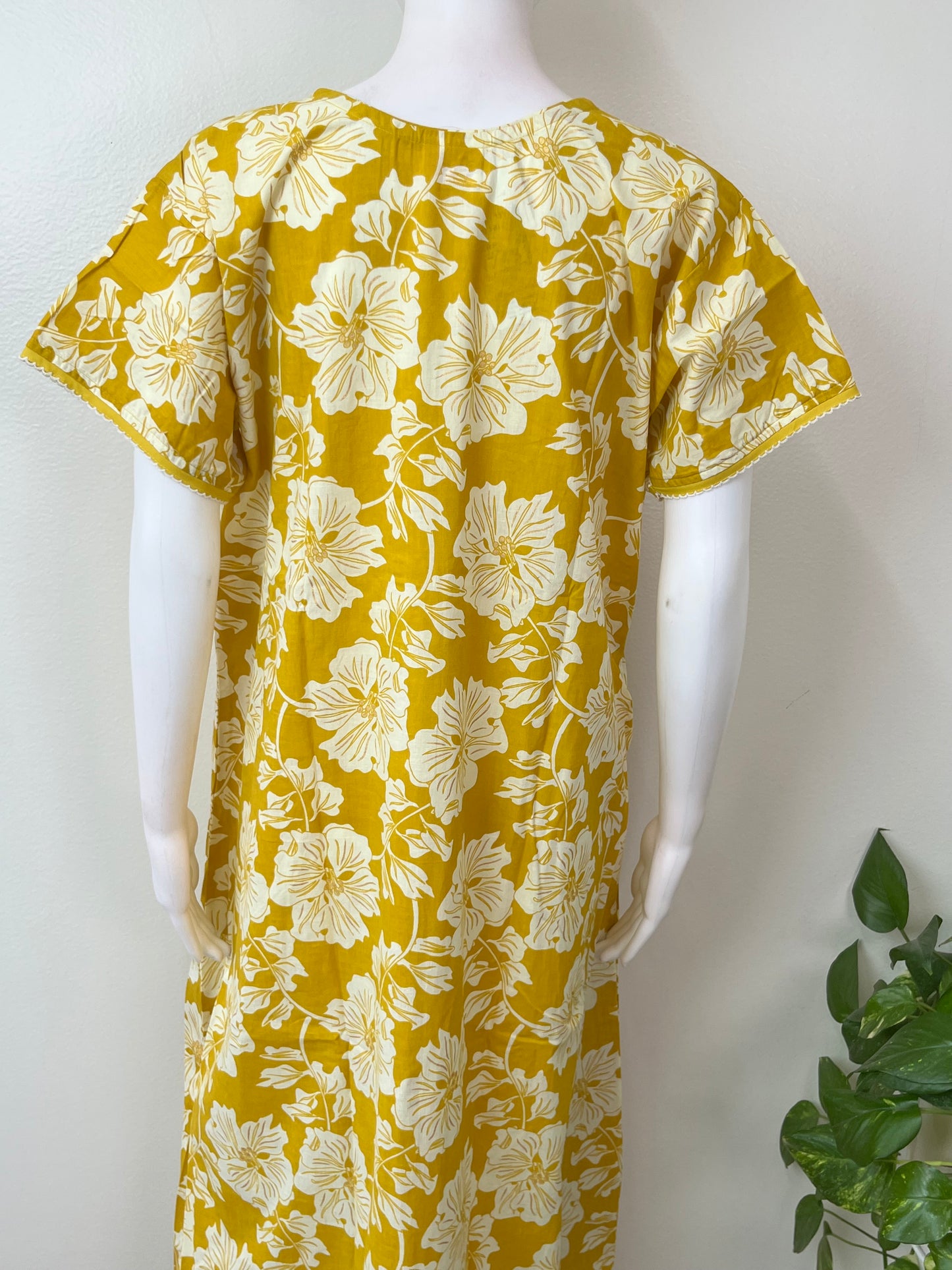 Yellow Floral Printed 100% Cotton Nightgown