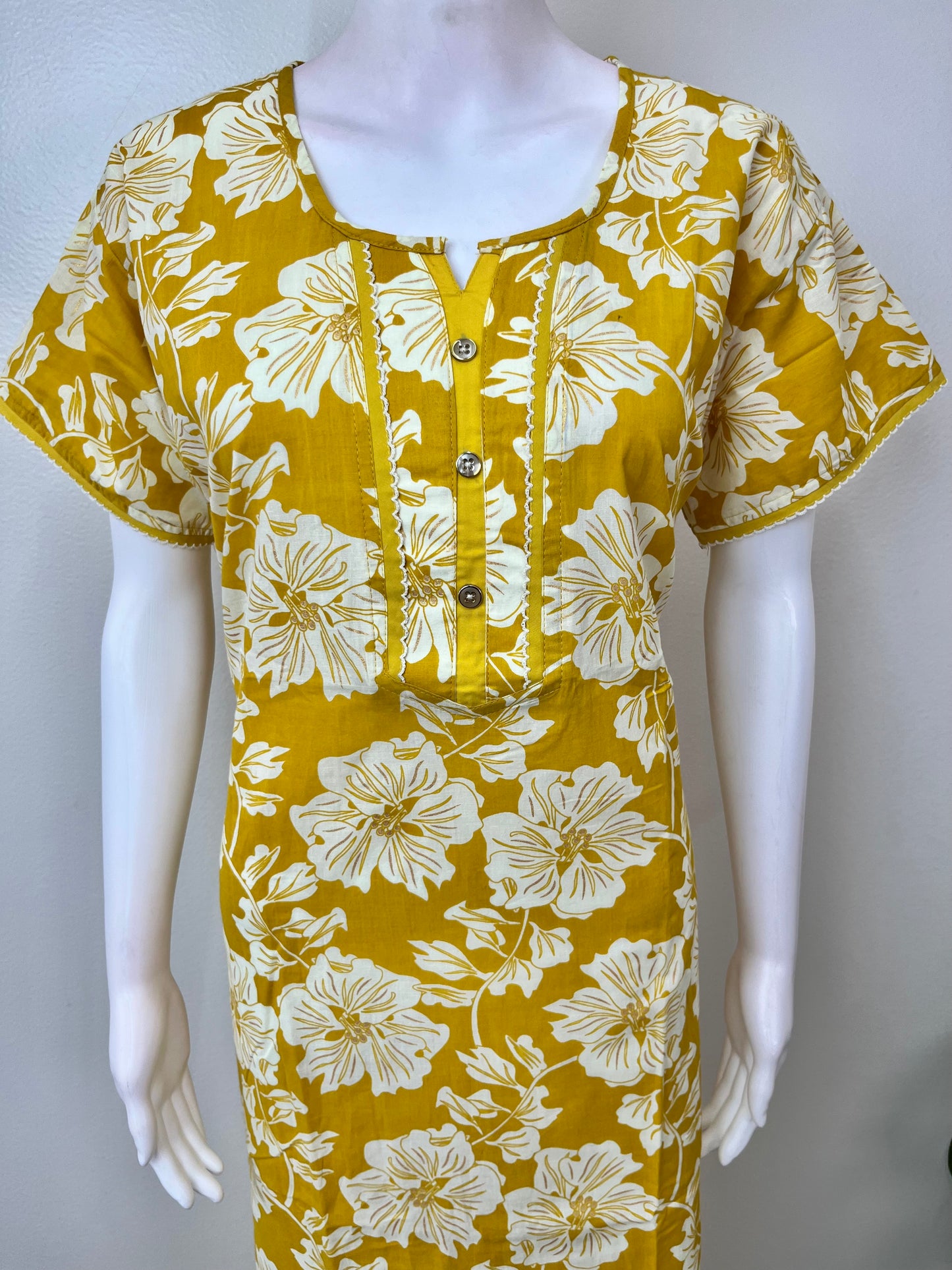 Yellow Floral Printed 100% Cotton Nightgown