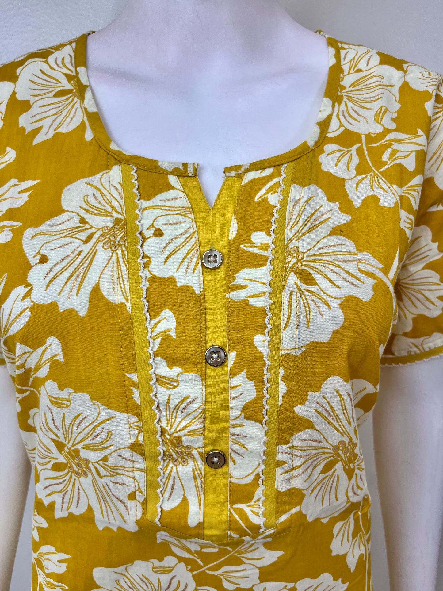 Yellow Floral Printed 100% Cotton Nightgown