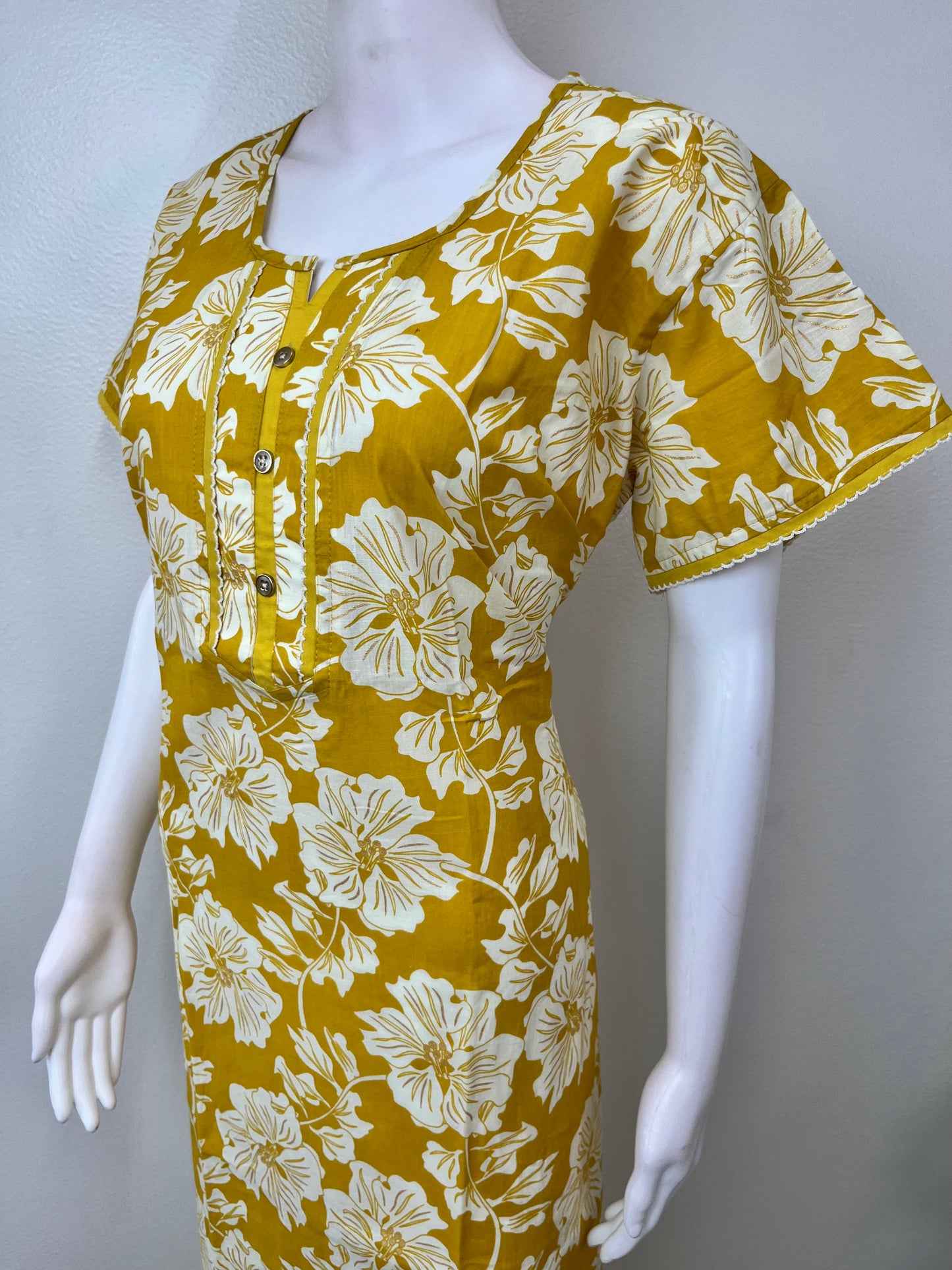 Yellow Floral Printed 100% Cotton Nightgown