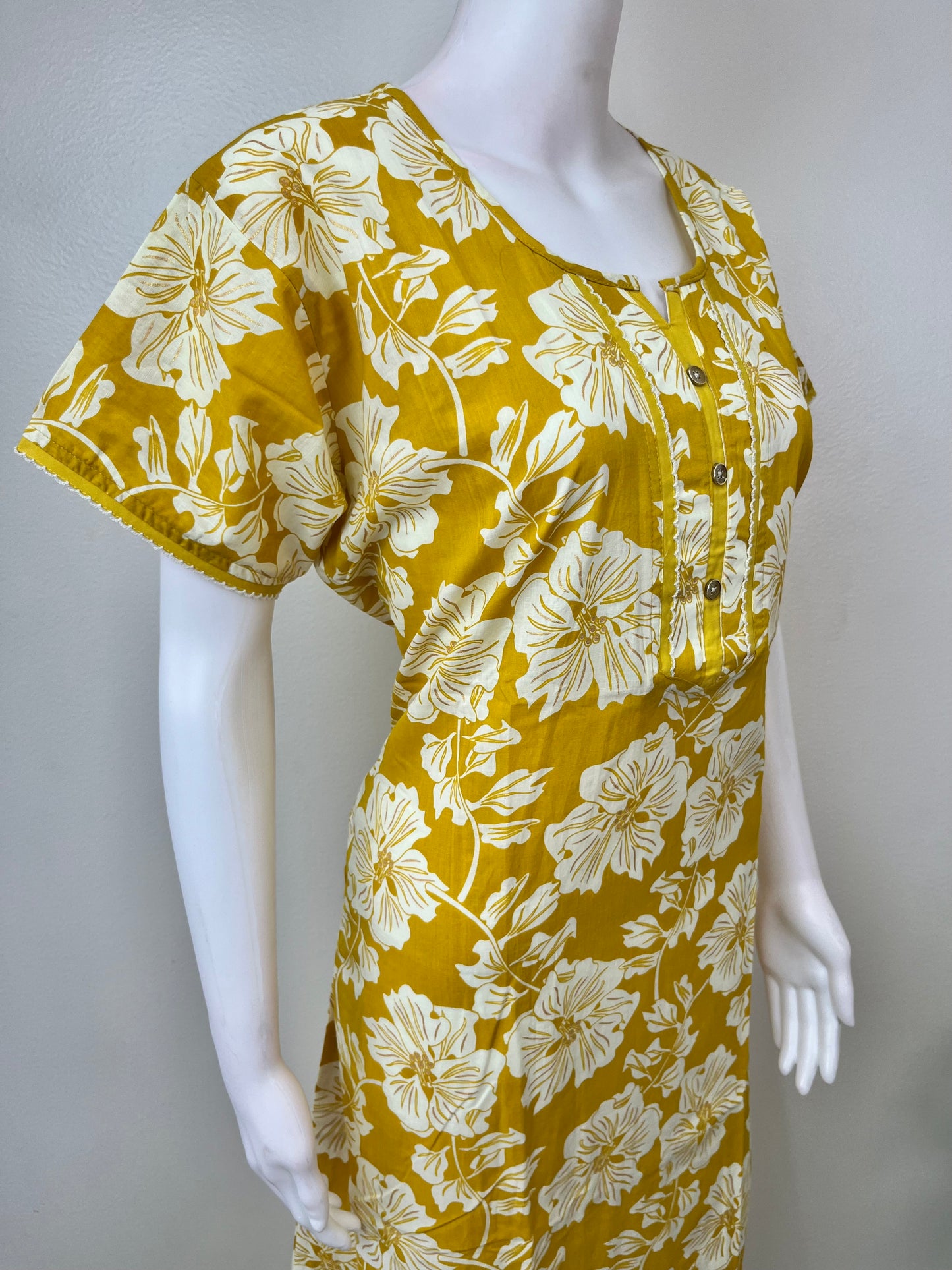 Yellow Floral Printed 100% Cotton Nightgown