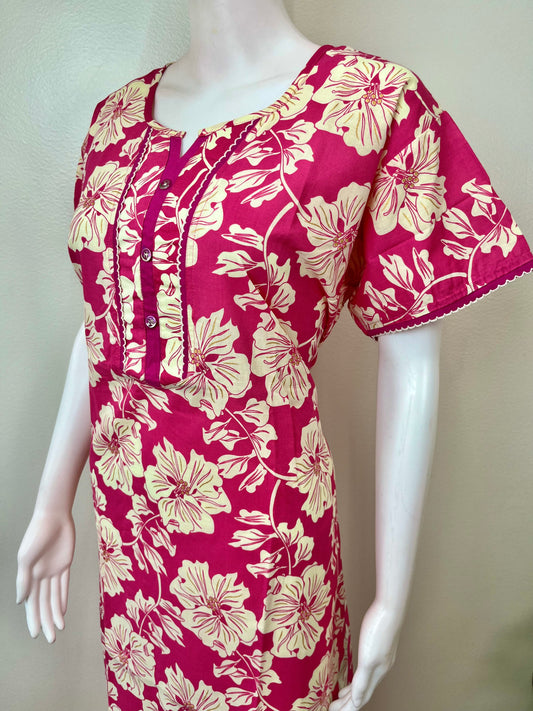 Pink A-Line Style Pure Cotton Nightgown