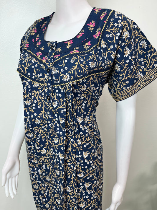Royal Blue Pure Cotton Nighty for Women