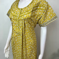 Yellow Pleated Style 100% Cotton Nightgown