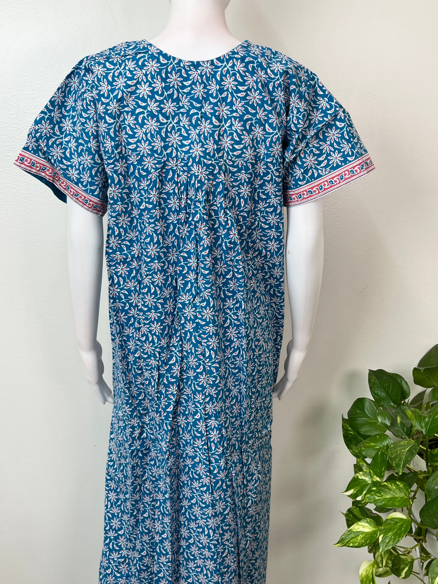 Blue Printed Pure Cotton Nighty