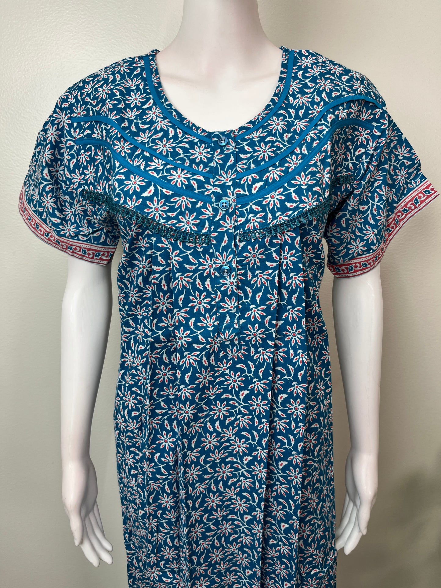 Blue Printed Pure Cotton Nighty