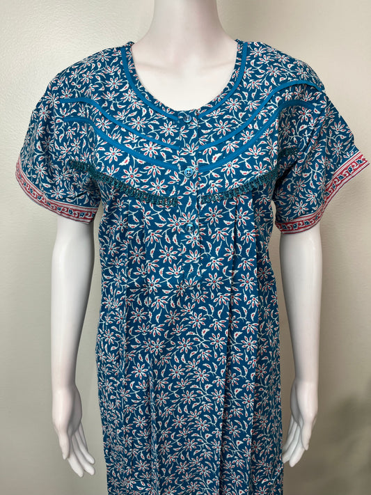 Blue Printed Pure Cotton Nighty