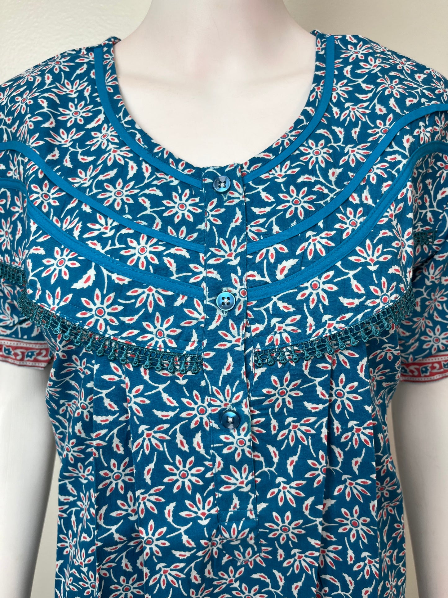 Blue Printed Pure Cotton Nighty