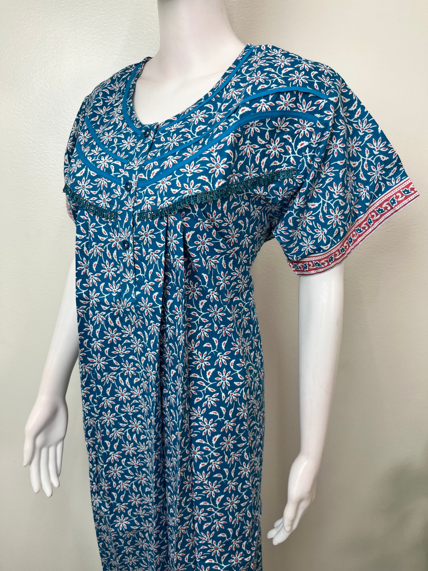 Blue Printed Pure Cotton Nighty