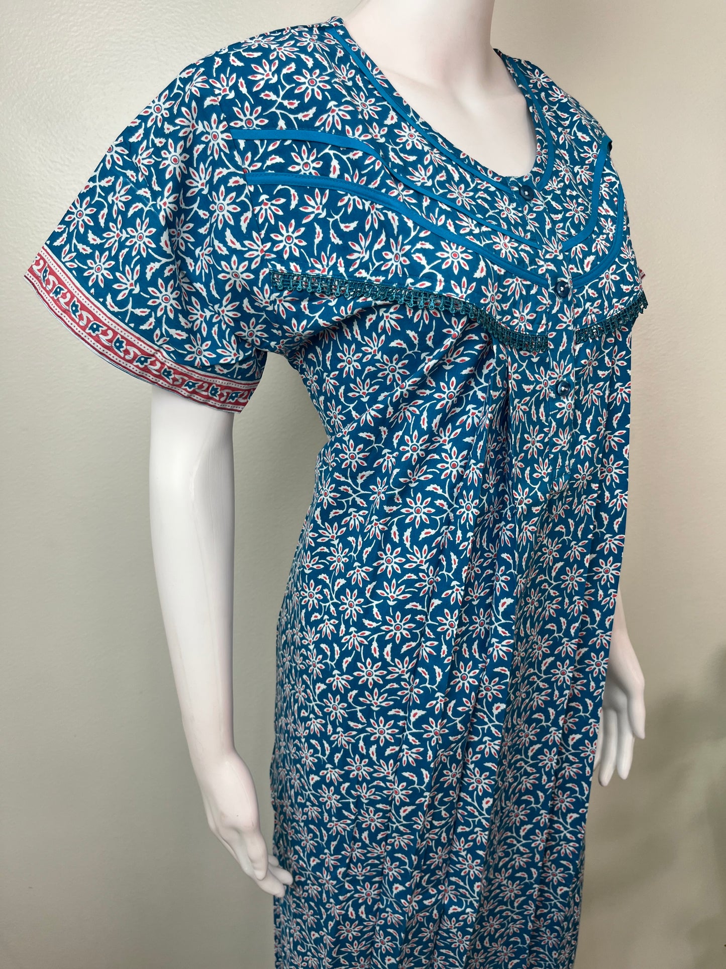 Blue Printed Pure Cotton Nighty