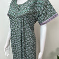 Emerald Green Floral Printed Pure Cotton Nightgown