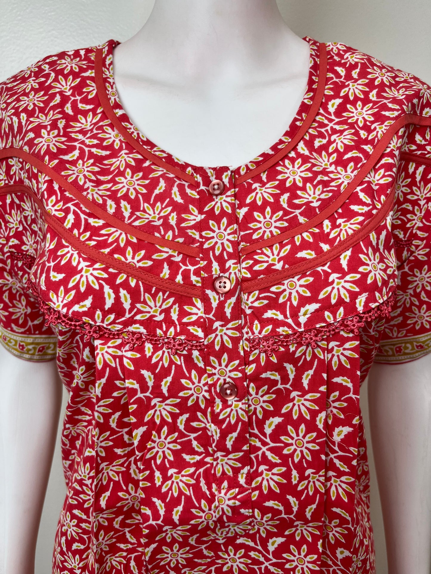 Red Floral Printed 100% Cotton Nighty