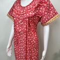 Red Floral Printed 100% Cotton Nighty