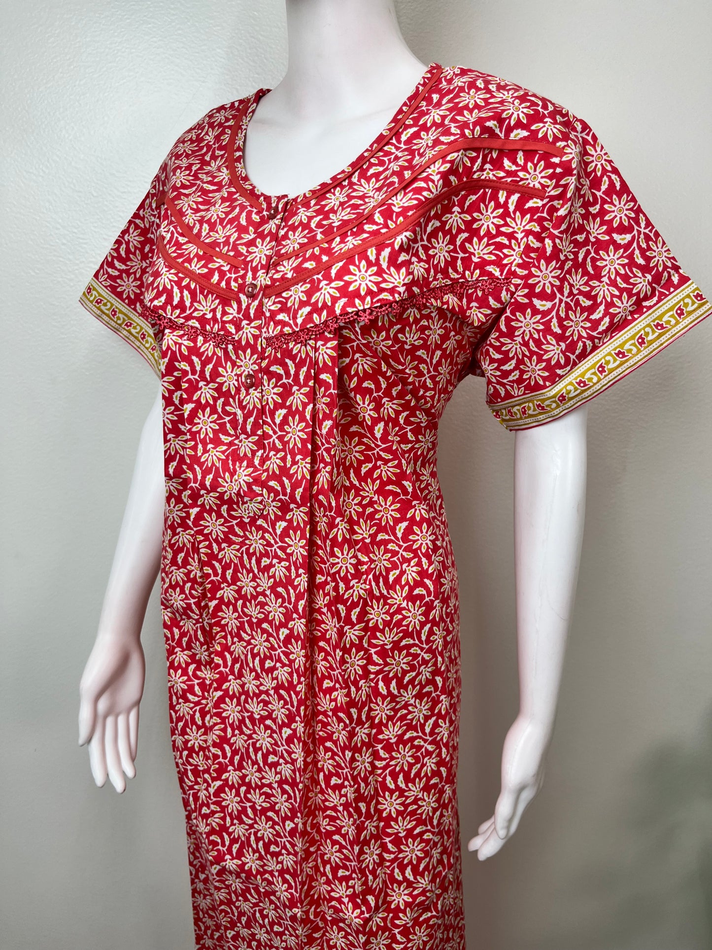 Red Floral Printed 100% Cotton Nighty