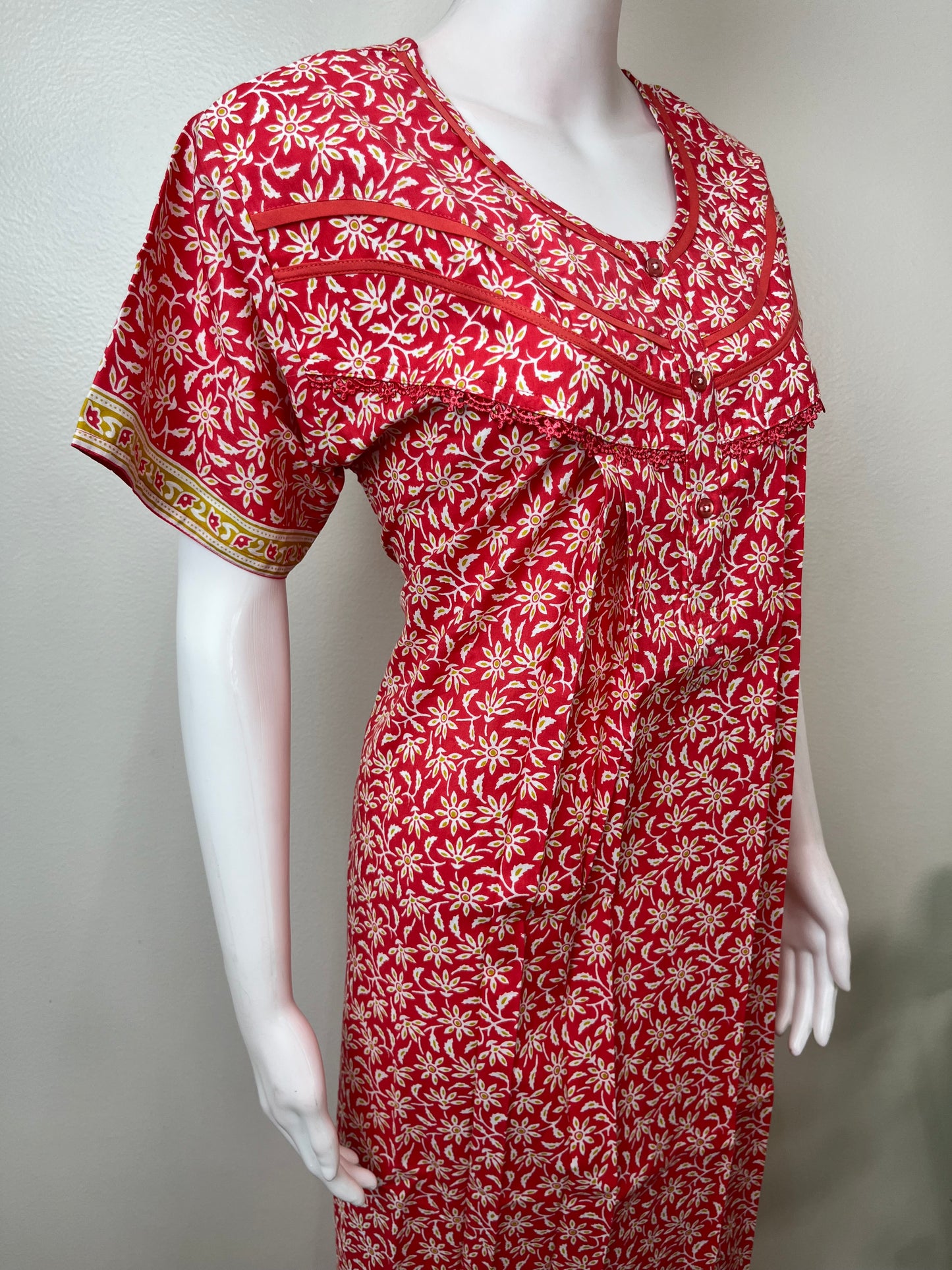 Red Floral Printed 100% Cotton Nighty