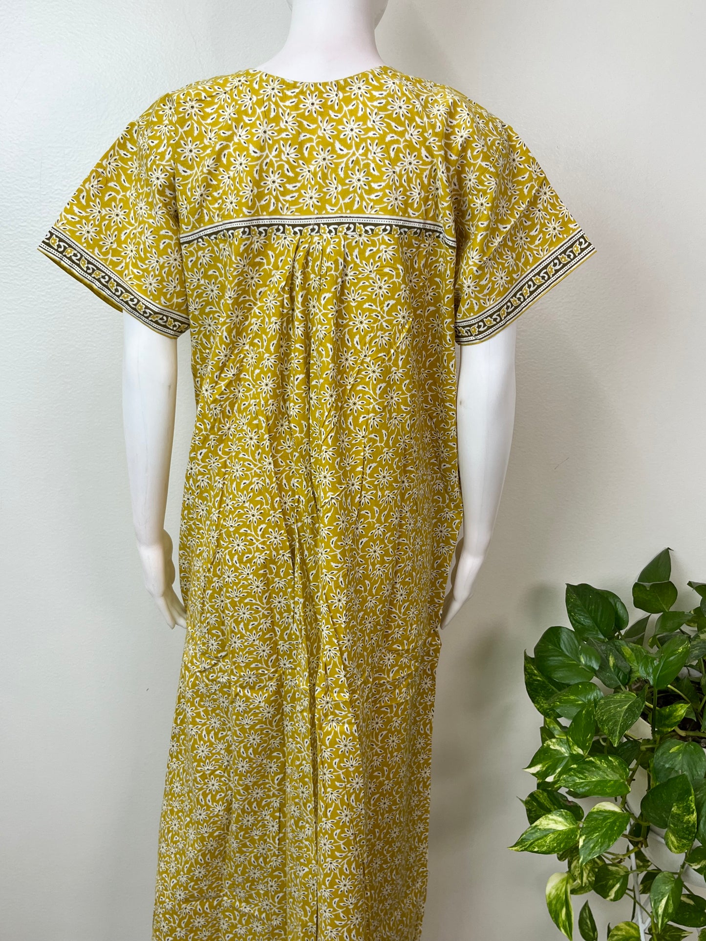 Yellow Pleated Style 100% Cotton Nightgown