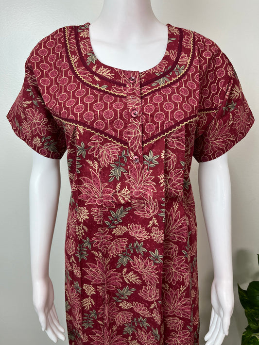 Red 100% Cotton Nightgown for Women