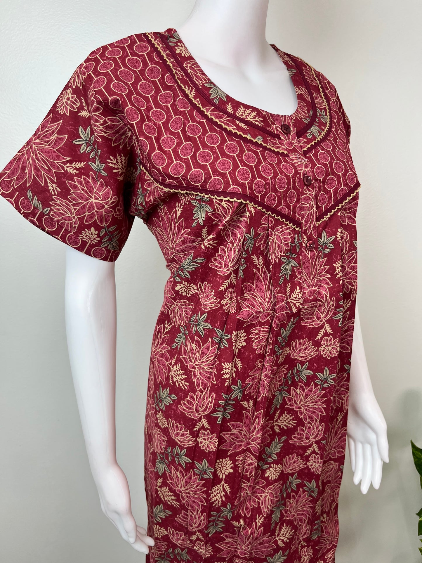 Red 100% Cotton Nightgown for Women