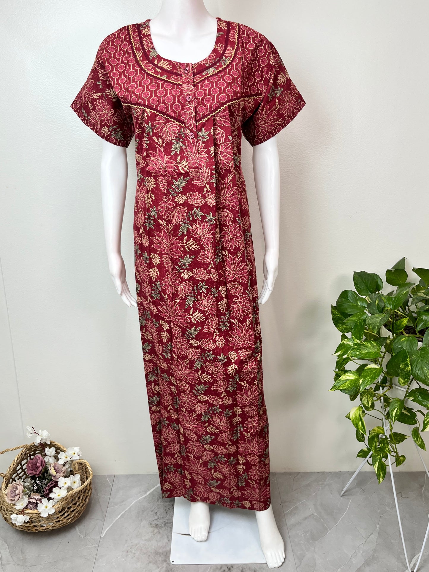 Red 100% Cotton Nightgown for Women