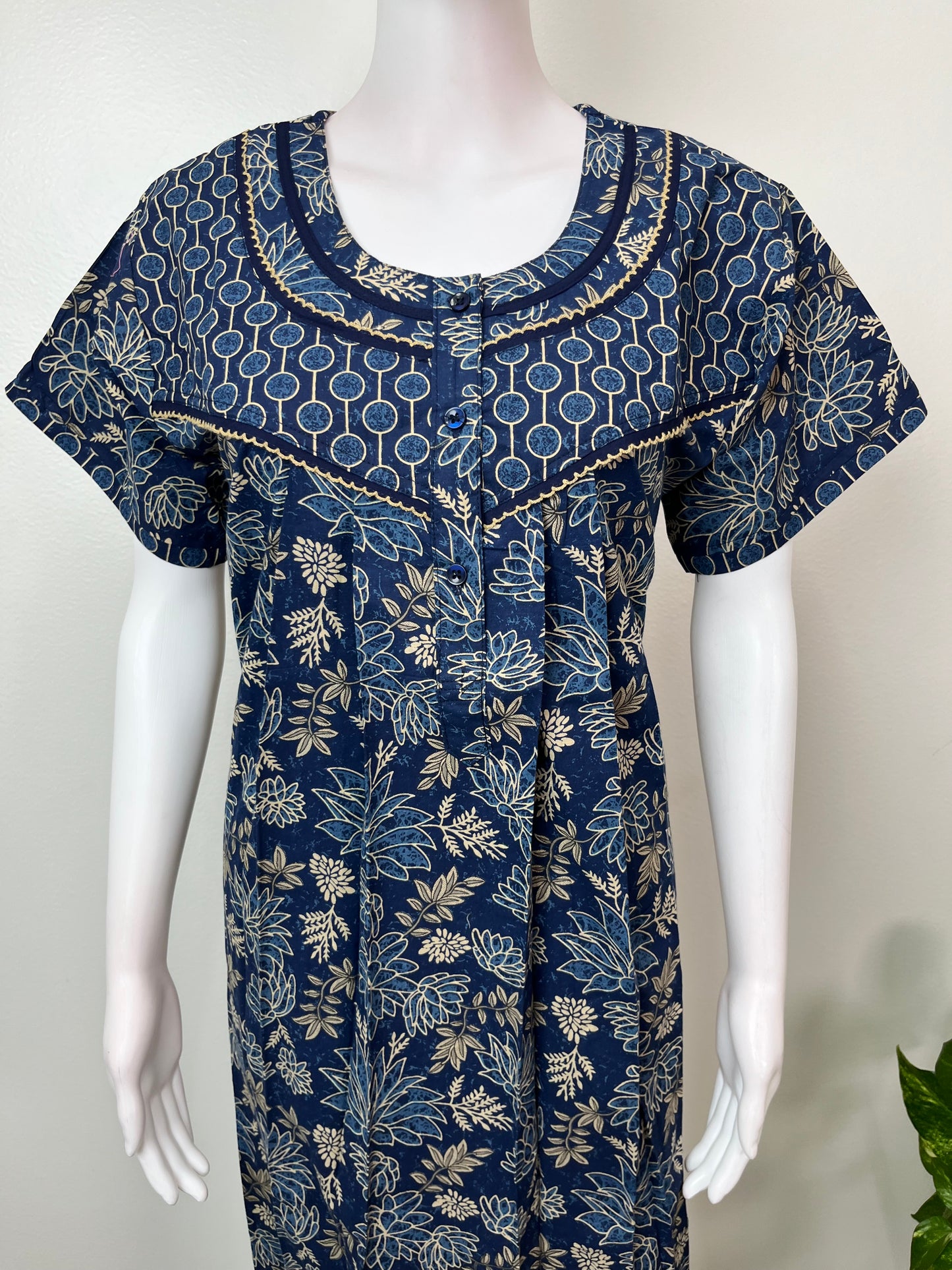 Navy Blue Pure Cotton Nighty Elegant & Breathable