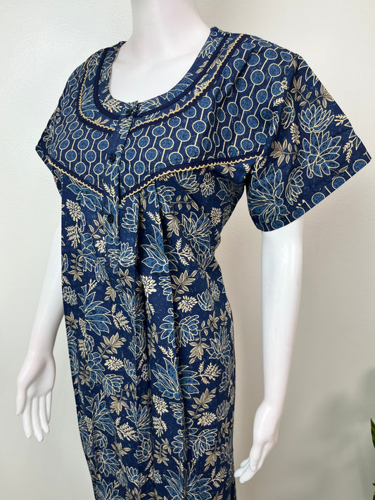 Navy Blue Pure Cotton Nighty Elegant & Breathable