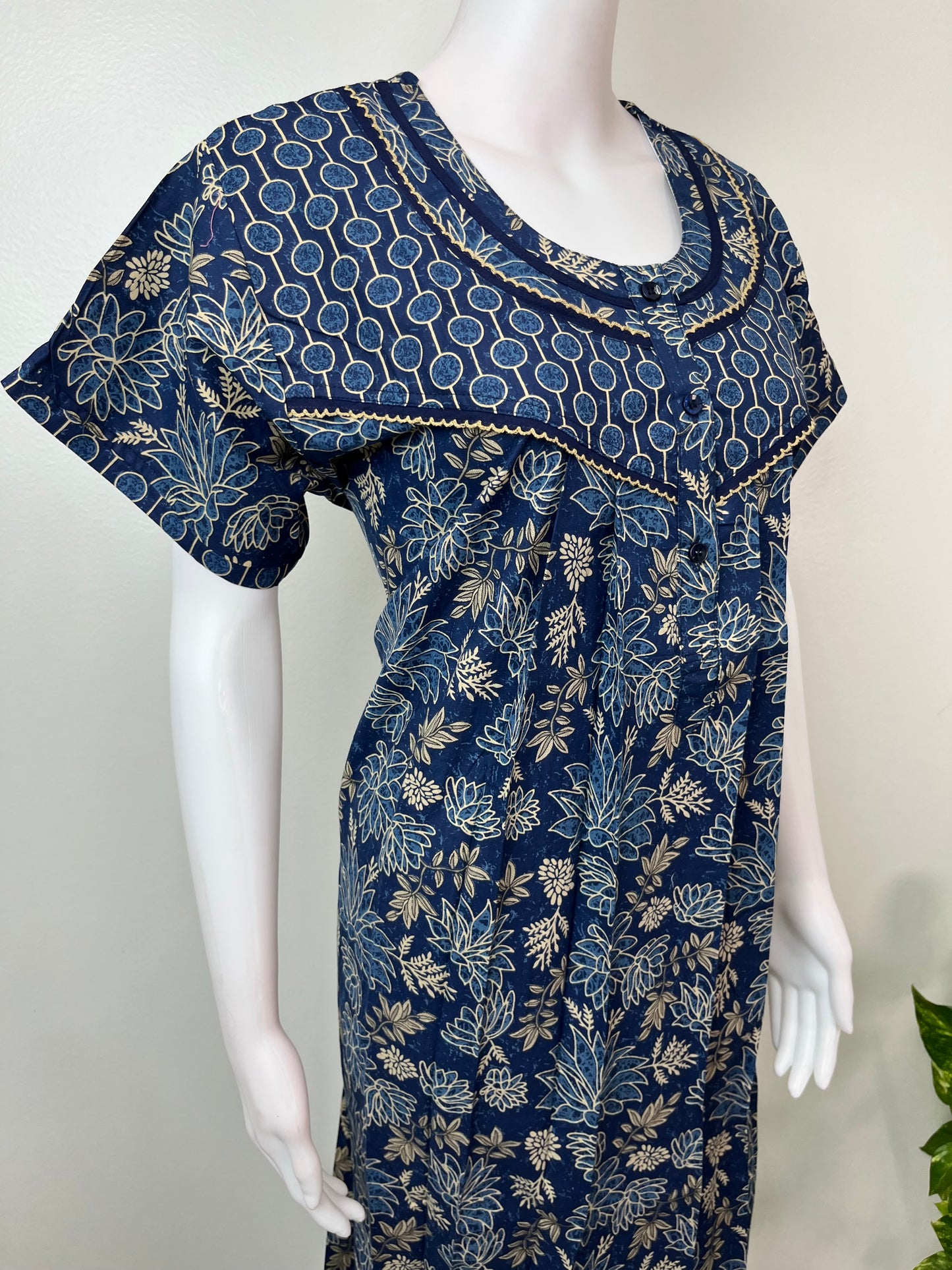 Navy Blue Pure Cotton Nighty Elegant & Breathable