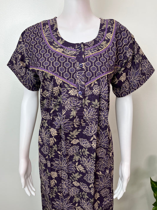Purple Digital Printed 100% Cotton Nightgown