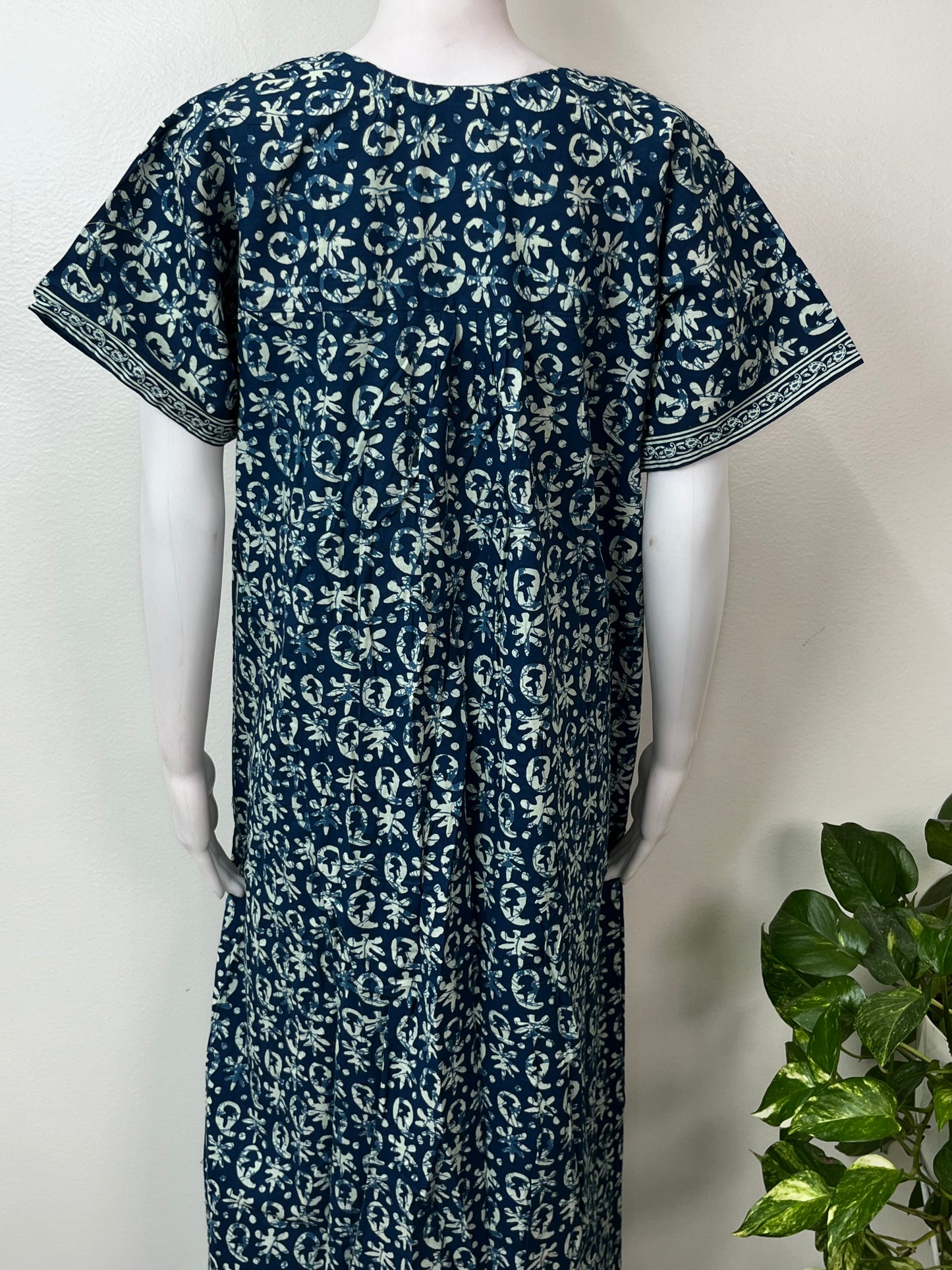 Blue Pleated Style Pure Cotton Nighty