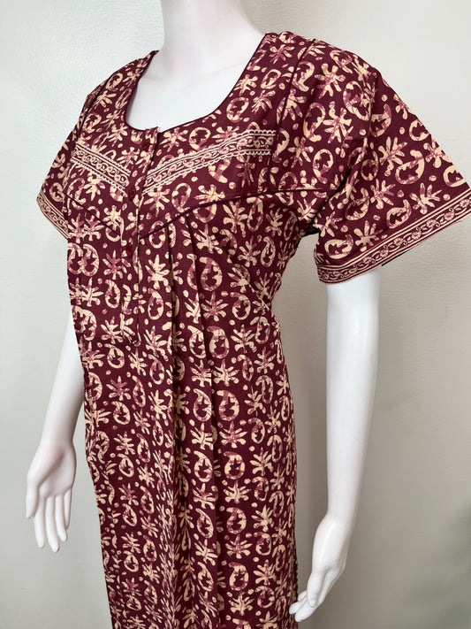 Maroon Pure Cotton Nighty Elegant & Breathable