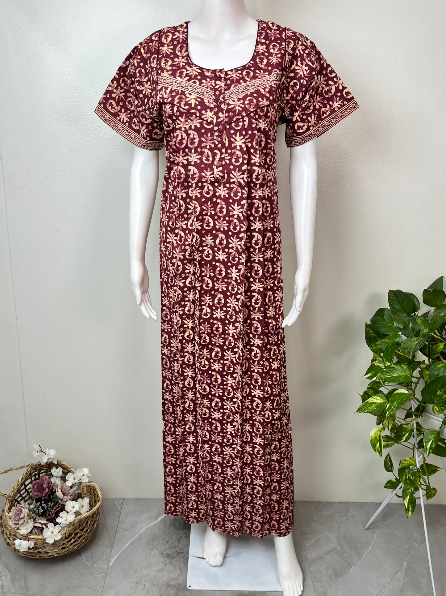 Maroon Pure Cotton Nighty Elegant & Breathable